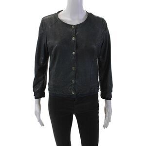 Di Bello Womens Linen Long Sleeve Button Lined Sleek Top Black Size EUR 40